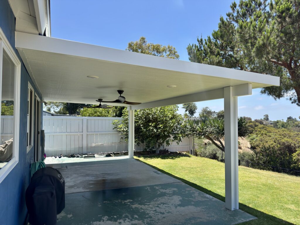 Southwest Builders - patio cover ceiling with LED lights and fans in San Diego, CA